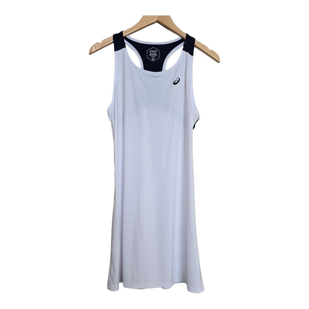 ASICS Womens Large Court Dress Brilliant White Midnight Racerback Tennis Preppy